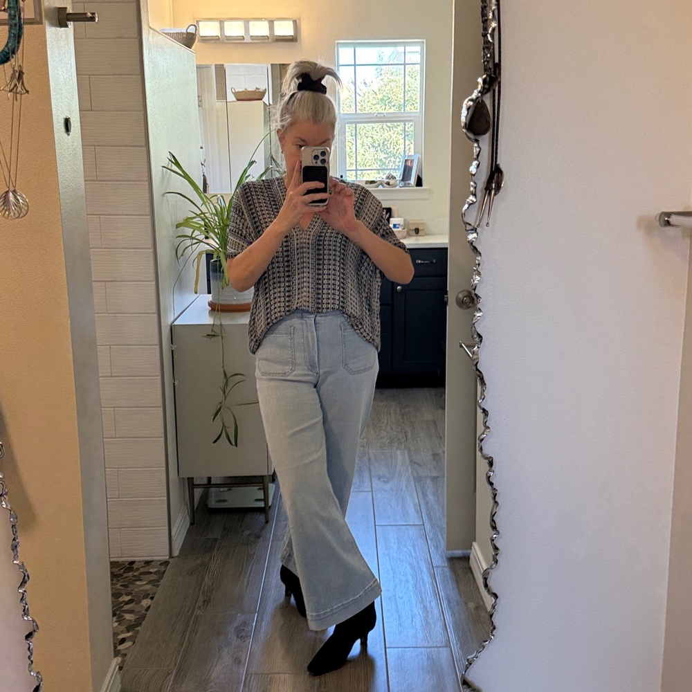 Vince Black and White Geometric Blouse